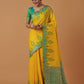 Monjolika Fashion Yellow Banarasi Silk Blend SareeWith Zari Woven Rich Brocade Design | Swadesiicart