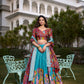 Lorenvalley Firozi Dola Silk with Jacquard Printed (Kalamkari) with Zari Weaving Border Lehenga Choli | Swadesiicart