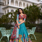 Lorenvalley Firozi Dola Silk with Jacquard Printed (Kalamkari) with Zari Weaving Border Lehenga Choli | Swadesiicart