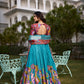 Lorenvalley Firozi Dola Silk with Jacquard Printed (Kalamkari) with Zari Weaving Border Lehenga Choli | Swadesiicart