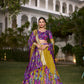 Lorenvalley Mustard Dola Silk with Jacquard Printed (Kalamkari) with Zari Weaving Border Lehenga Choli | Swadesiicart