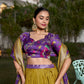 Lorenvalley Mustard Dola Silk with Jacquard Printed (Kalamkari) with Zari Weaving Border Lehenga Choli | Swadesiicart