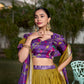 Lorenvalley Mustard Dola Silk with Jacquard Printed (Kalamkari) with Zari Weaving Border Lehenga Choli | Swadesiicart