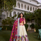 Lorenvalley White Dola Silk with Jacquard Printed (Kalamkari) with Zari Weaving Border Lehenga Choli | Swadesiicart