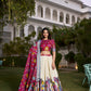 Lorenvalley White Dola Silk with Jacquard Printed (Kalamkari) with Zari Weaving Border Lehenga Choli | Swadesiicart