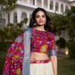 Lorenvalley White Dola Silk with Jacquard Printed (Kalamkari) with Zari Weaving Border Lehenga Choli | Swadesiicart