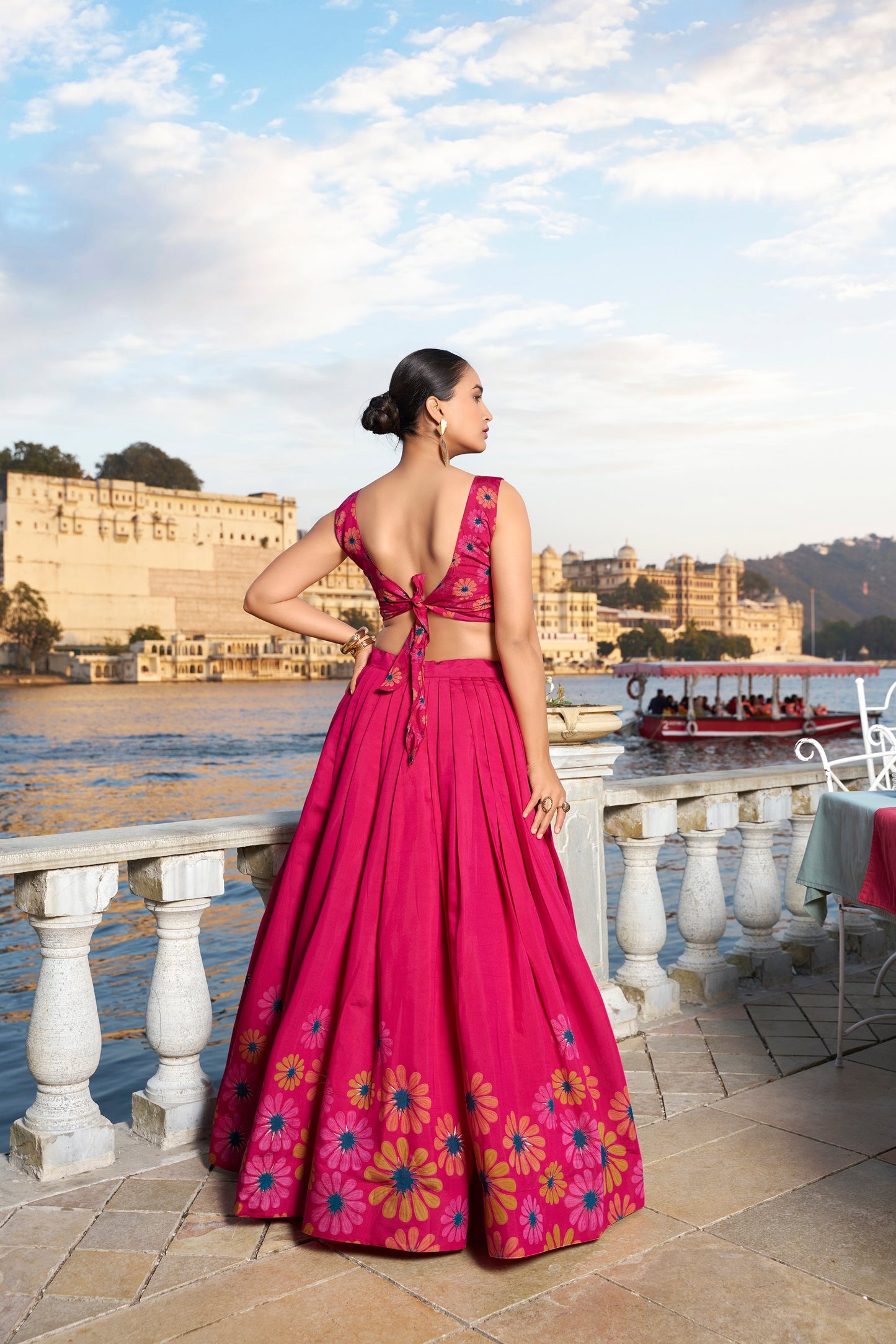 Lorenvalley Pink Tussar Silk Floral Print With Foil Work Lehenga Choli | Swadesiicart