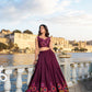 Lorenvalley Wine Tussar Silk Floral Print With Foil Work Lehenga Choli | Swadesiicart