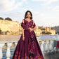 Lorenvalley Wine Tussar Silk Floral Print With Foil Work Lehenga Choli | Swadesiicart