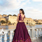 Lorenvalley Wine Tussar Silk Floral Print With Foil Work Lehenga Choli | Swadesiicart