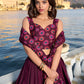 Lorenvalley Wine Tussar Silk Floral Print With Foil Work Lehenga Choli | Swadesiicart