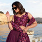 Lorenvalley Wine Tussar Silk Floral Print With Foil Work Lehenga Choli | Swadesiicart