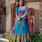 Lorenvalley Firozi Tussar Silk Kalamkari With Foil Work Lehenga Choli | Swadesiicart