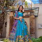 Lorenvalley Firozi Tussar Silk Kalamkari With Foil Work Lehenga Choli | Swadesiicart