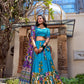 Lorenvalley Firozi Tussar Silk Kalamkari With Foil Work Lehenga Choli | Swadesiicart