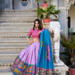 Lorenvalley Lavender Tussar Silk Kalamkari With Foil Work Lehenga Choli with Dupatta | Swadesiicart