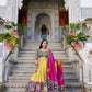 Lorenvalley Mustard Tussar Silk Kalamkari With Foil Work Lehenga Choli with Dupatta | Swadesiicart