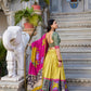 Lorenvalley Mustard Tussar Silk Kalamkari With Foil Work Lehenga Choli with Dupatta | Swadesiicart