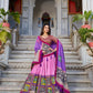 Lorenvalley Peach Tussar Silk Kalamkari With Foil Work Lehenga Choli with Dupatta | Swadesiicart