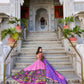 Lorenvalley Peach Tussar Silk Kalamkari With Foil Work Lehenga Choli with Dupatta | Swadesiicart