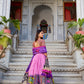 Lorenvalley Peach Tussar Silk Kalamkari With Foil Work Lehenga Choli with Dupatta | Swadesiicart