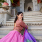 Lorenvalley Peach Tussar Silk Kalamkari With Foil Work Lehenga Choli with Dupatta | Swadesiicart