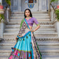 Lorenvalley Seagreen Tussar Silk Kalamkari With Foil Work Lehenga Choli with Dupatta | Swadesiicart