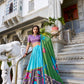 Lorenvalley Seagreen Tussar Silk Kalamkari With Foil Work Lehenga Choli with Dupatta | Swadesiicart