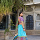 Lorenvalley Seagreen Tussar Silk Kalamkari With Foil Work Lehenga Choli with Dupatta | Swadesiicart