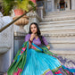 Lorenvalley Seagreen Tussar Silk Kalamkari With Foil Work Lehenga Choli with Dupatta | Swadesiicart