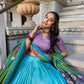 Lorenvalley Seagreen Tussar Silk Kalamkari With Foil Work Lehenga Choli with Dupatta | Swadesiicart