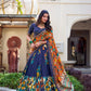 Lorenvalley Blue Tussar Silk Kalamkari With Foil Work Lehenga Choli | Swadesiicart