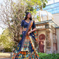 Lorenvalley Blue Tussar Silk Kalamkari With Foil Work Lehenga Choli | Swadesiicart