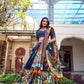 Lorenvalley Blue Tussar Silk Kalamkari With Foil Work Lehenga Choli | Swadesiicart