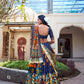 Lorenvalley Blue Tussar Silk Kalamkari With Foil Work Lehenga Choli | Swadesiicart