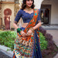 Lorenvalley Blue Tussar Silk Kalamkari With Foil Work Lehenga Choli | Swadesiicart