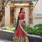Lorenvalley Rust Tussar Silk Kalamkari With Foil Work Lehenga Choli | Swadesiicart