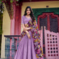 Lorenvalley Lavender Vichitra Silk Sequins and Thread Embroidery Work with Kalamkari Print Border Lehenga Choli with Dupatta | Swadesiicart