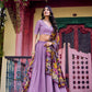 Lorenvalley Lavender Vichitra Silk Sequins and Thread Embroidery Work with Kalamkari Print Border Lehenga Choli with Dupatta | Swadesiicart