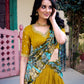 Lorenvalley Mustard Vichitra Silk Sequins and Thread Embroidery Work with Kalamkari Print Border Lehenga Choli with Dupatta | Swadesiicart