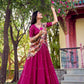 Lorenvalley Pink Vichitra Silk Sequins and Thread Embroidery Work with Kalamkari Print Border Lehenga Choli with Dupatta | Swadesiicart