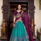 Lorenvalley Firozi Tussar Silk Printed With Foil Work Lehenga Choli with Dupatta | Swadesiicart