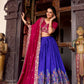 Lorenvalley Royal Blue Tussar Silk Printed With Foil Work Lehenga Choli with Dupatta | Swadesiicart