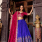 Lorenvalley Royal Blue Tussar Silk Printed With Foil Work Lehenga Choli with Dupatta | Swadesiicart