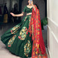 Lorenvalley Green Tussar Silk Printed And Foil Work With Lace Touch Up Lehenga Choli with Dupatta | Swadesiicart