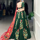 Lorenvalley Green Tussar Silk Printed And Foil Work With Lace Touch Up Lehenga Choli with Dupatta | Swadesiicart