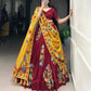 Lorenvalley Maroon Tussar Silk Printed And Foil Work With Lace Touch Up Lehenga Choli with Dupatta | Swadesiicart