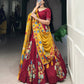 Lorenvalley Maroon Tussar Silk Printed And Foil Work With Lace Touch Up Lehenga Choli with Dupatta | Swadesiicart