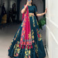 Lorenvalley Teal Tussar Silk Printed And Foil Work With Lace Touch Up Lehenga Choli with Dupatta | Swadesiicart