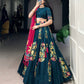 Lorenvalley Teal Tussar Silk Printed And Foil Work With Lace Touch Up Lehenga Choli with Dupatta | Swadesiicart